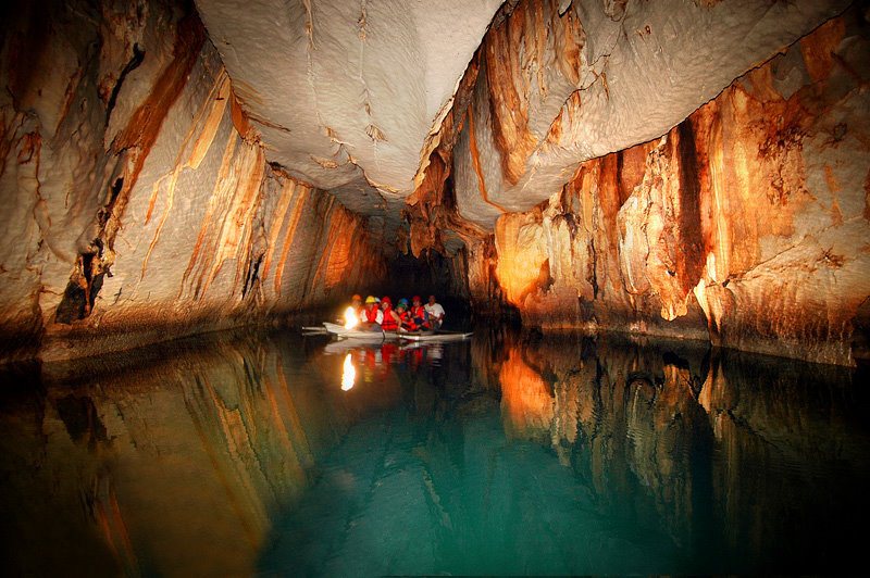 Canoeing is the only way to travel the underground river